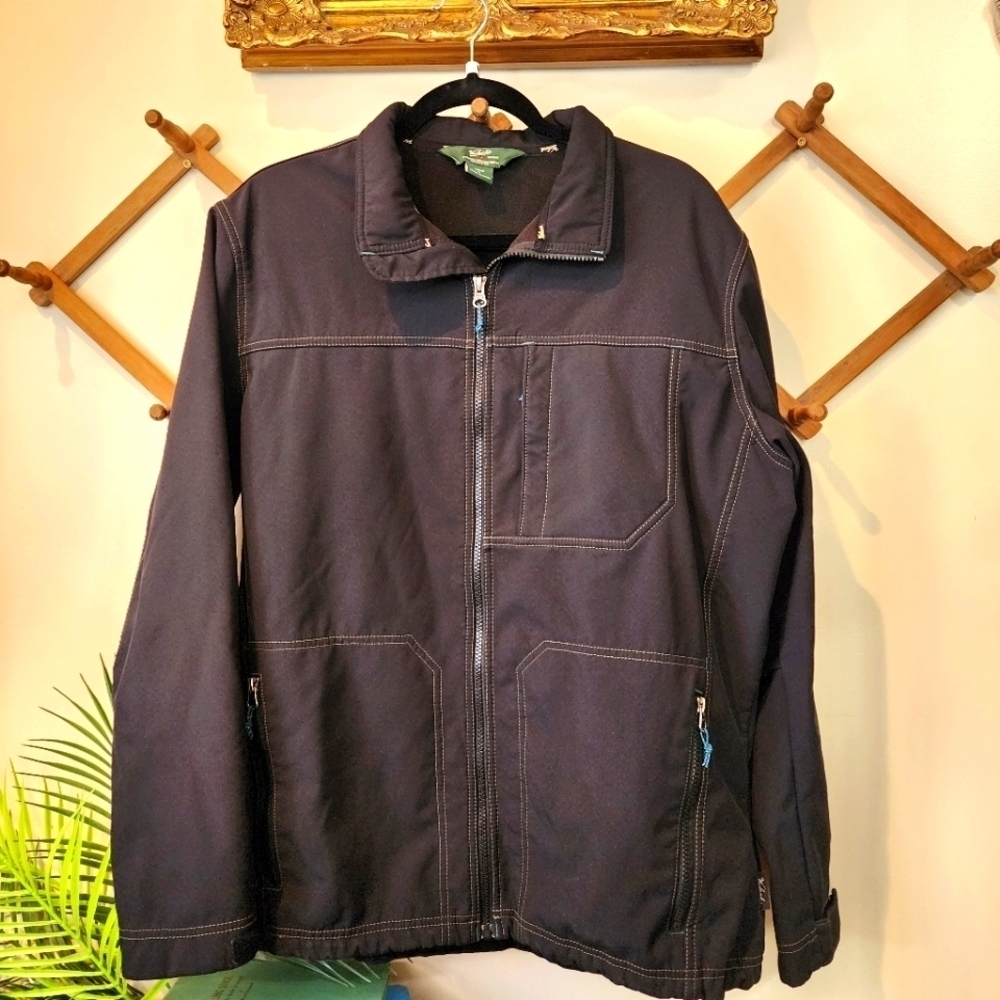 Woolrich Mens Coat Size Large Jacket Black Lightweight Lined Pockets Utility